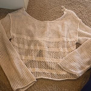 American Eagle Outfitters Open-Knit Scoop-Neck Sweater in Light Cream